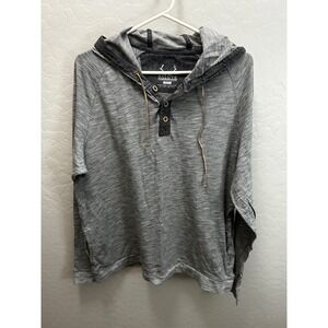 Salute Cultivated Leisure Mens Grey Space Dye Henley Hoodie Large Side Pockets